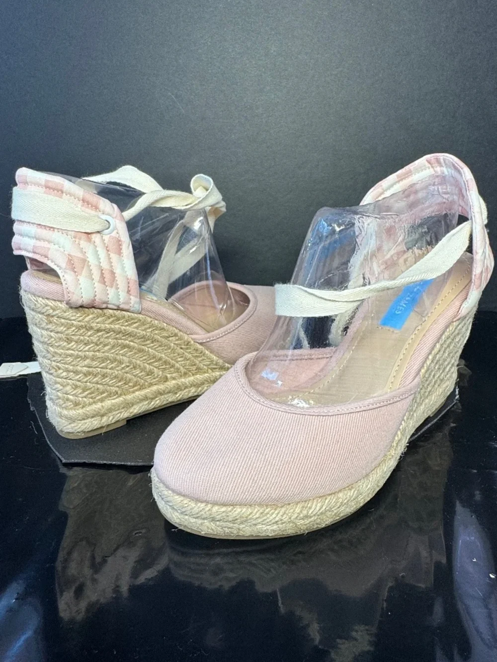 Draper James Blush Pink Espadrille Wedges Lace Up Size 6 Preppy Summer NWOB